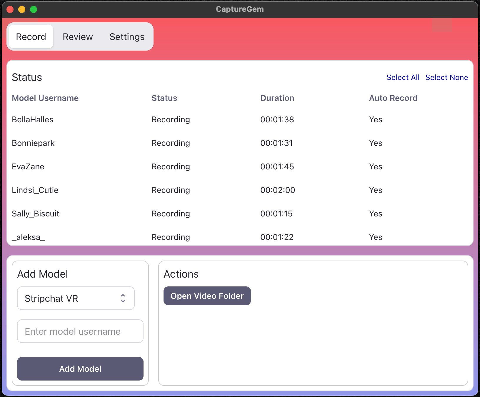 CaptureGem recording multiple cam streams at once